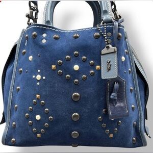 COACH 1941 Rogue Size 31 Blue Suede Western Rivet w/Gunmetal Hardware